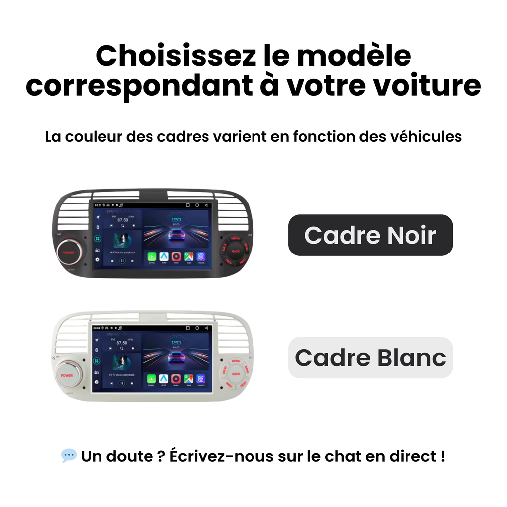 Fiat 500 : choisissez le cadre noir ou blanc correspondant à votre tableau de bord