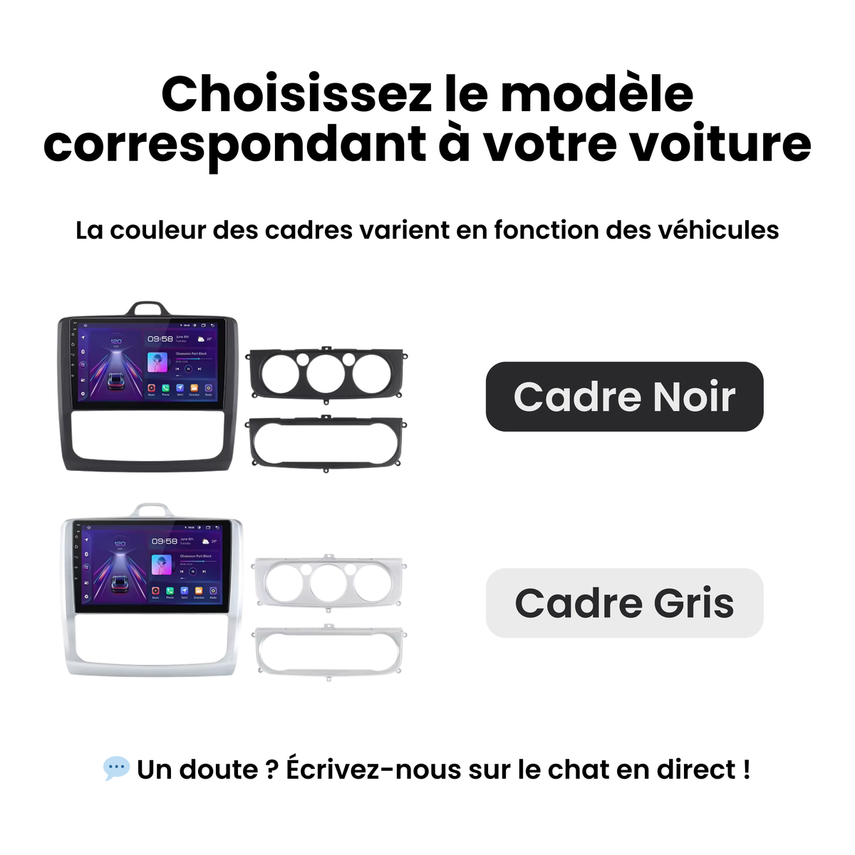 Ford Focus 2 : choisissez le cadre noir ou gris correspondant à votre tableau de bord