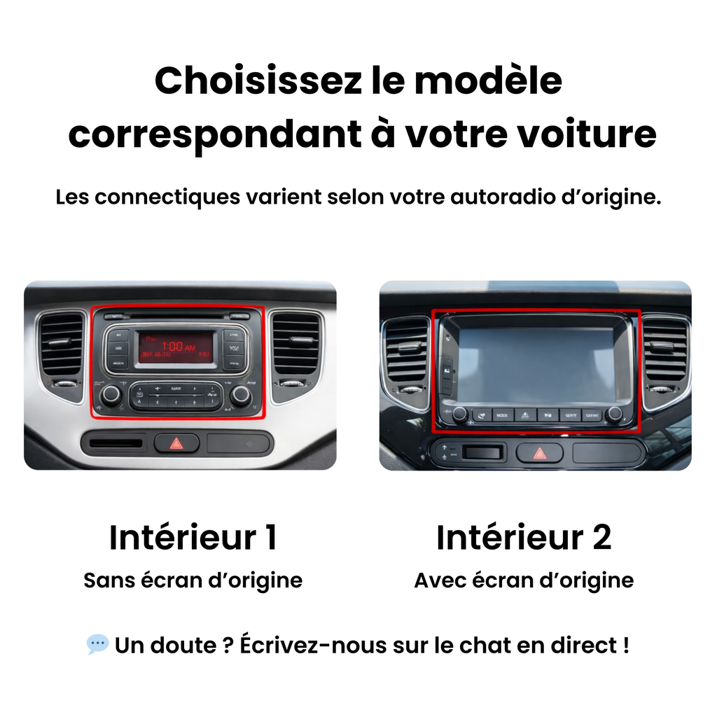 Kia Carens : choisissez l'intérieur 1 (sans écran d'origine) ou 2 (avec écran d'origine)