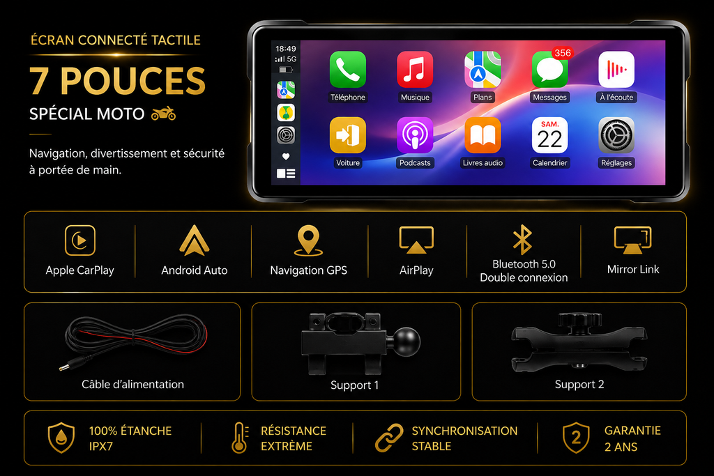 MOTOPLAY  7.2" - CARPLAY SANS FIL - GRAND ÉCRAN