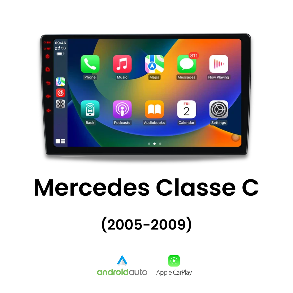 Écran CarPlay Mercedes Classe C W203 intégré tableau de bord