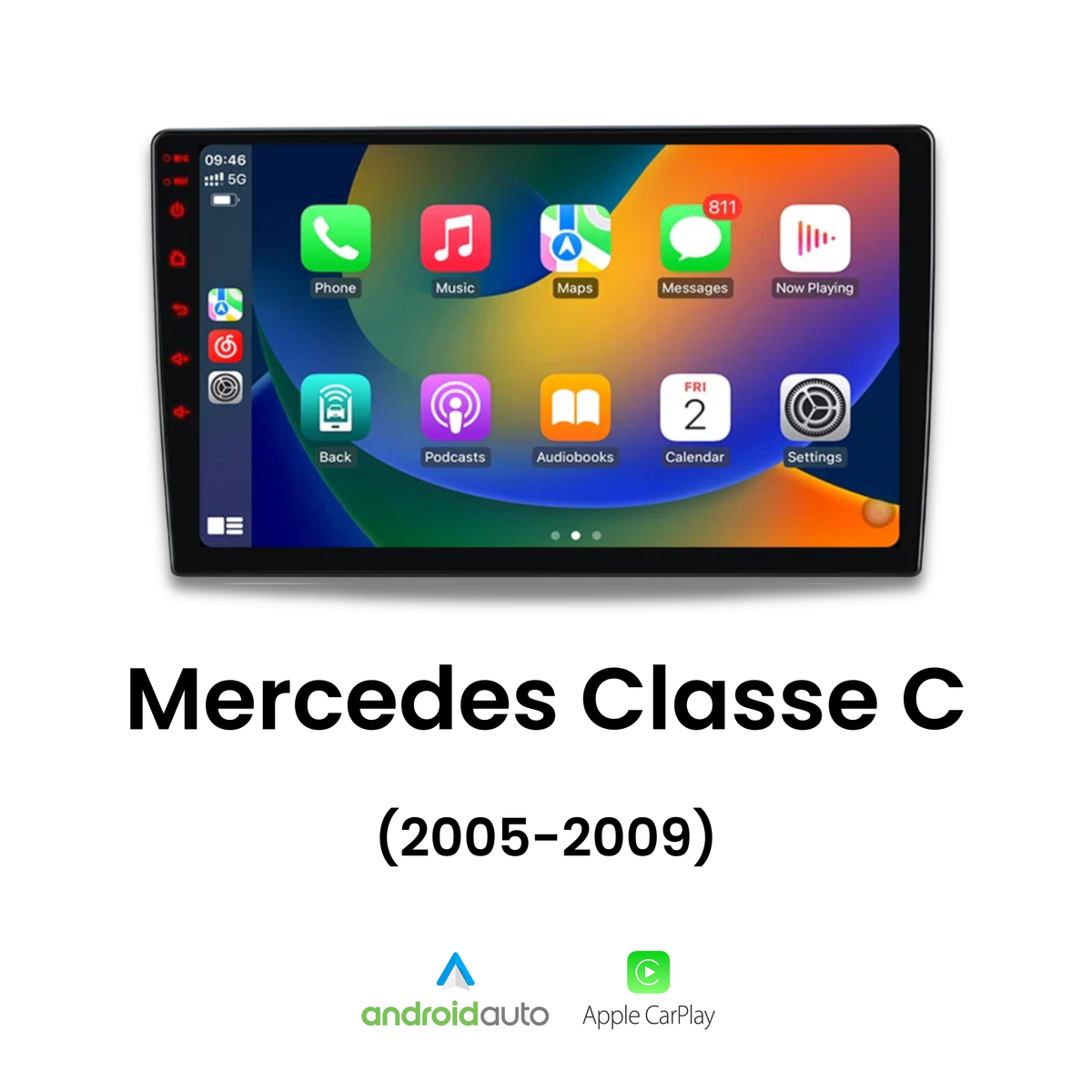 Écran CarPlay Mercedes Classe C W203 intégré tableau de bord