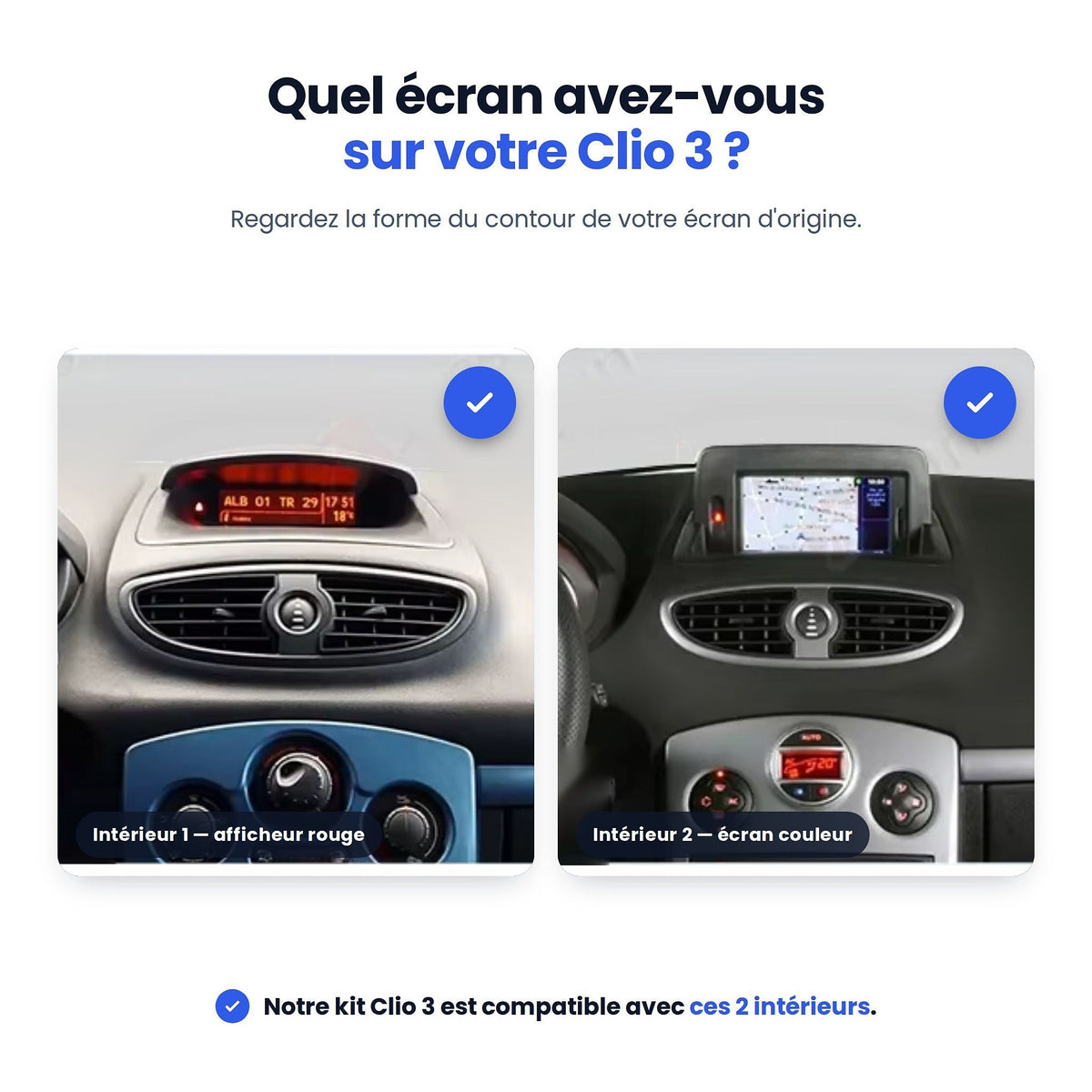 Renault Clio 3 : kit compatible avec l'intérieur afficheur rouge et l'intérieur écran couleur