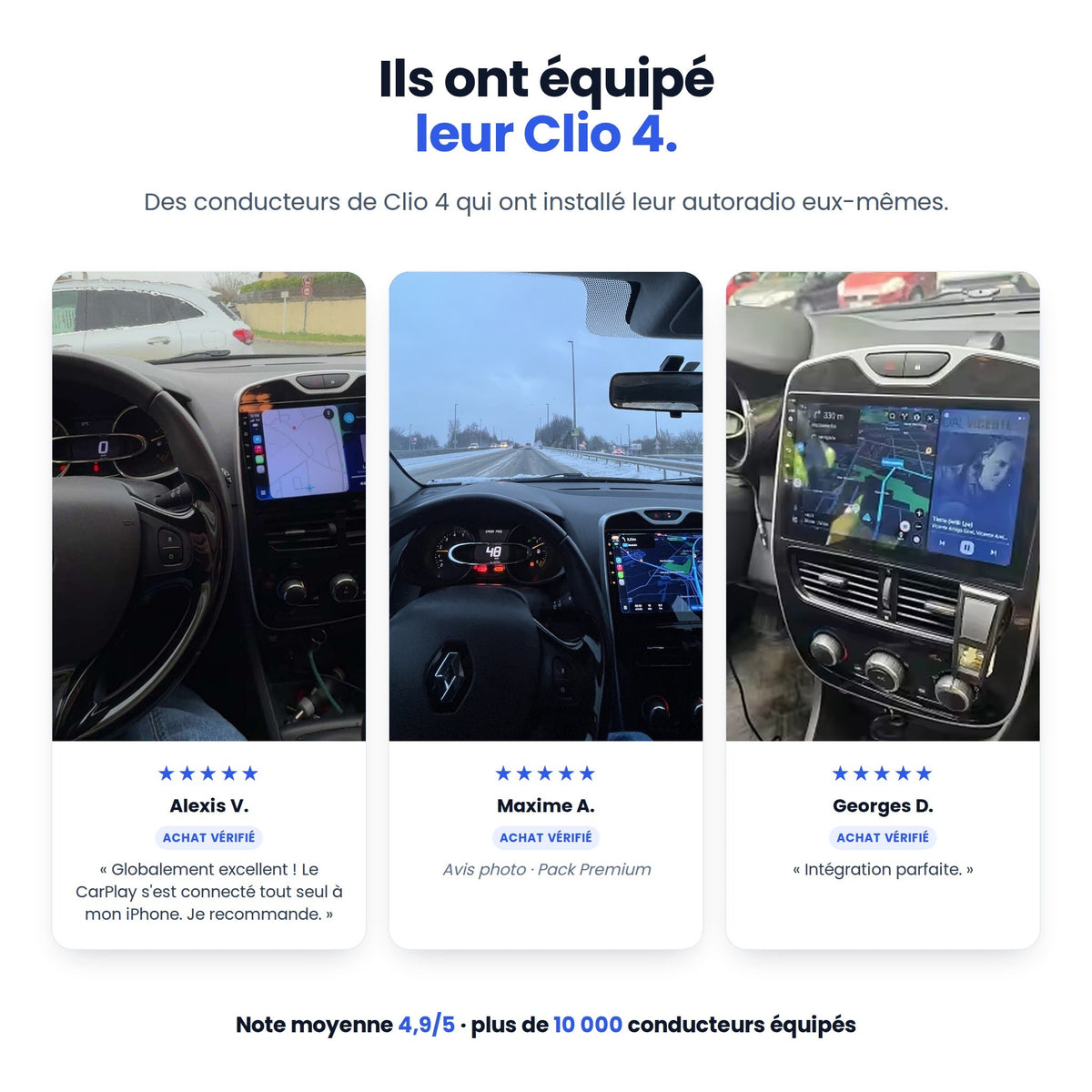 Avis clients vérifiés : autoradio CarPlay installé dans leur Renault Clio 4