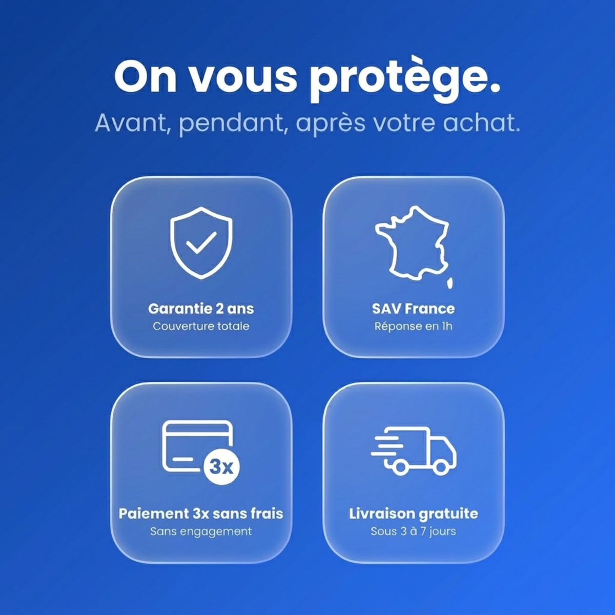 Garanties My Carpplay : 2 ans, SAV France, paiement 3x sans frais, livraison gratuite