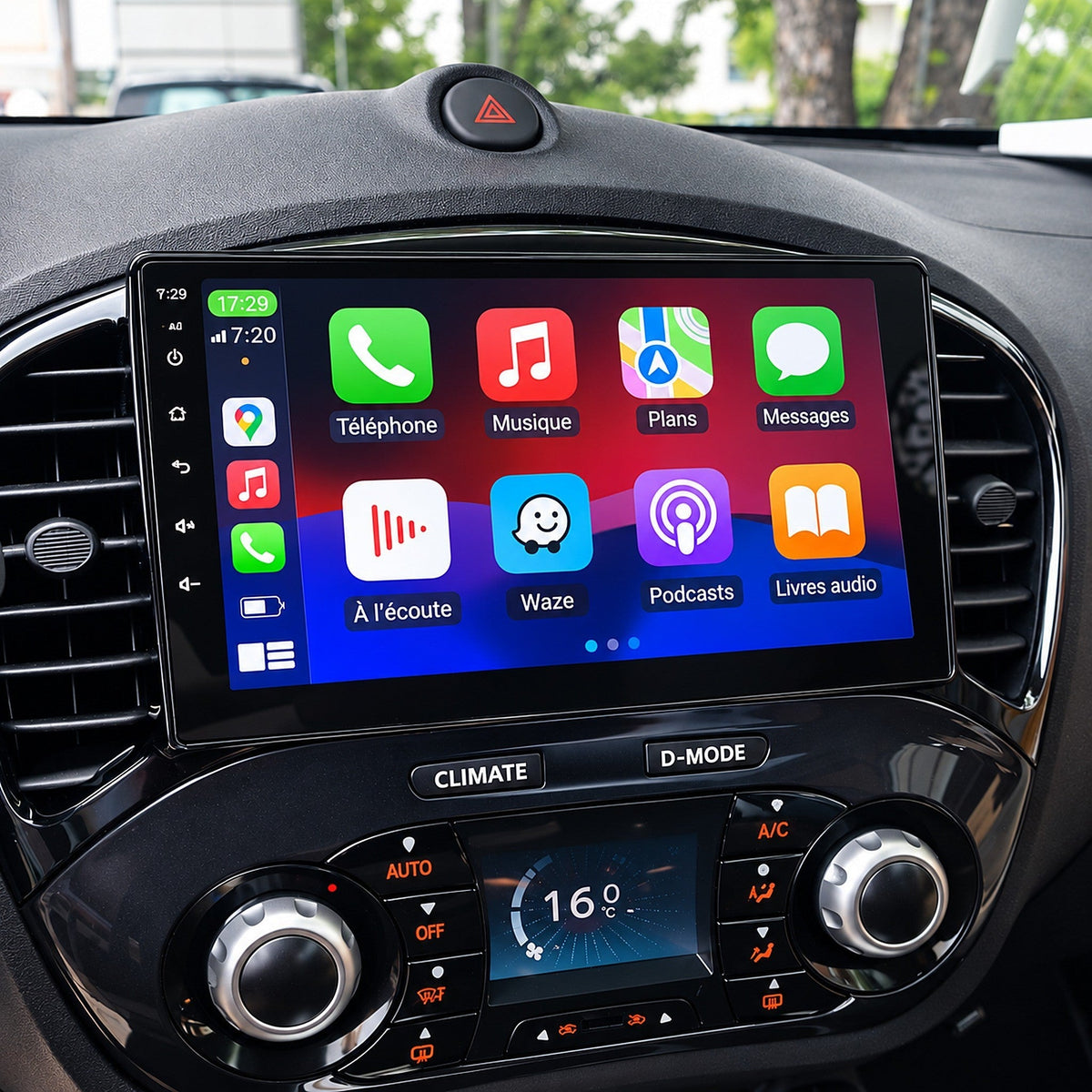 Écran CarPlay et Android Auto installé dans le tableau de bord d'un Nissan Juke 2010-2014
