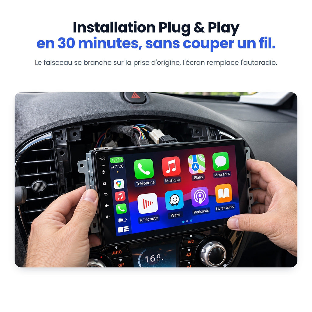 Installation Plug & Play de l'autoradio CarPlay dans un Nissan Juke, sans couper de fil