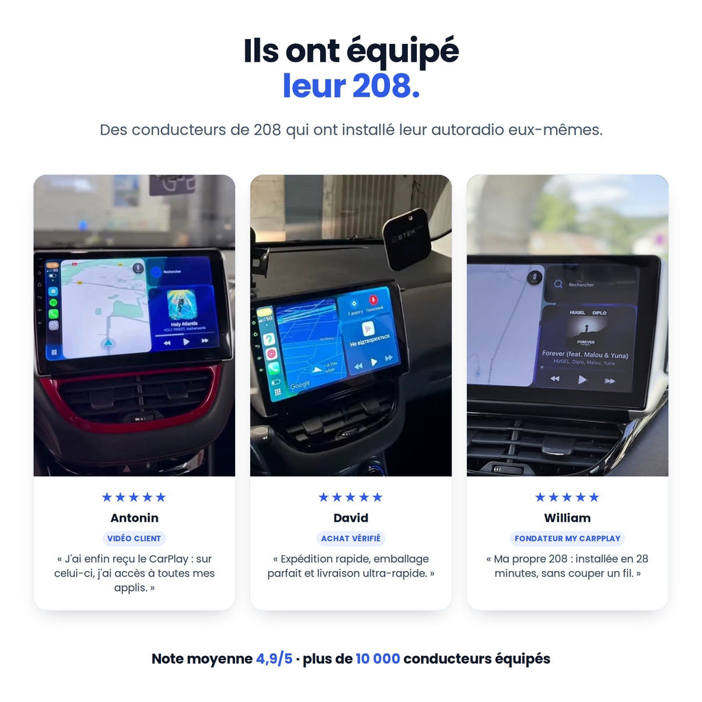 Avis clients : autoradio CarPlay installé dans leur Peugeot 208