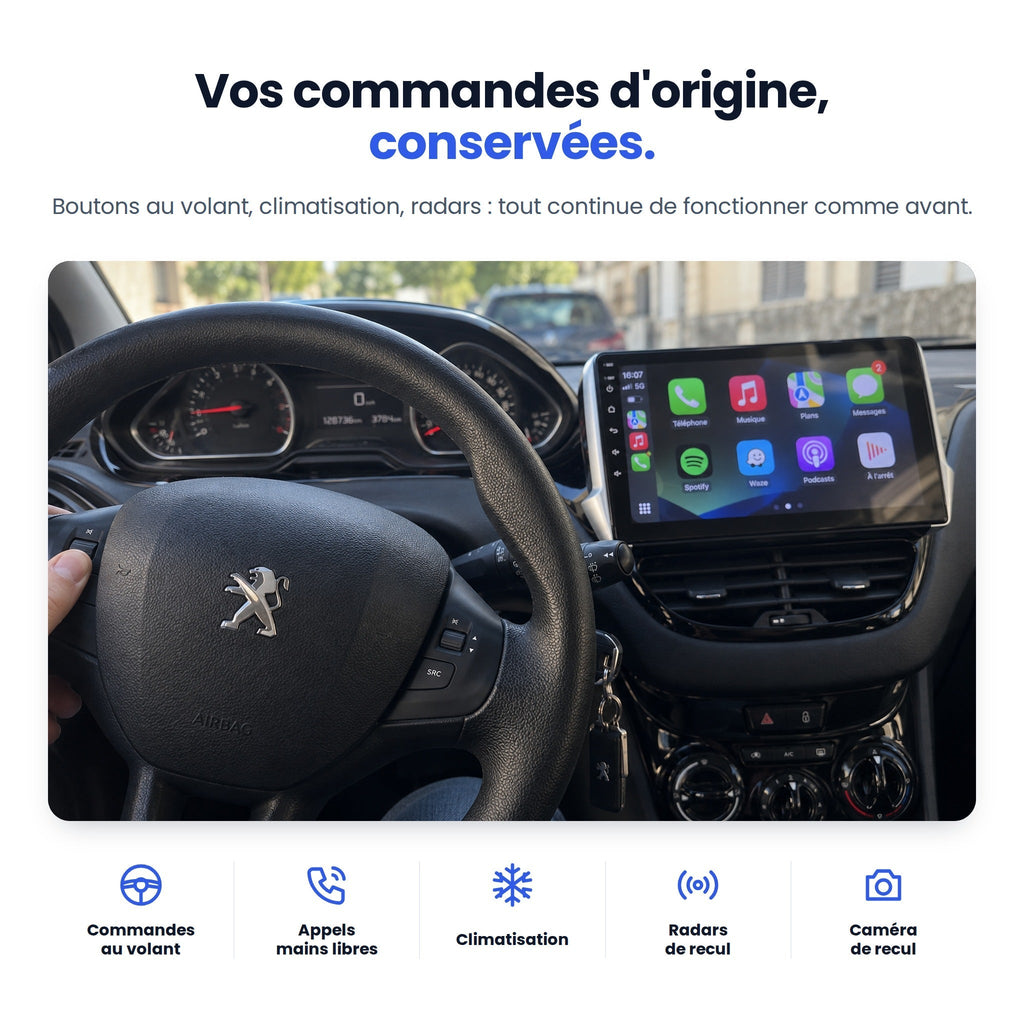 Commandes au volant, climatisation et radars conservés dans la Peugeot 208