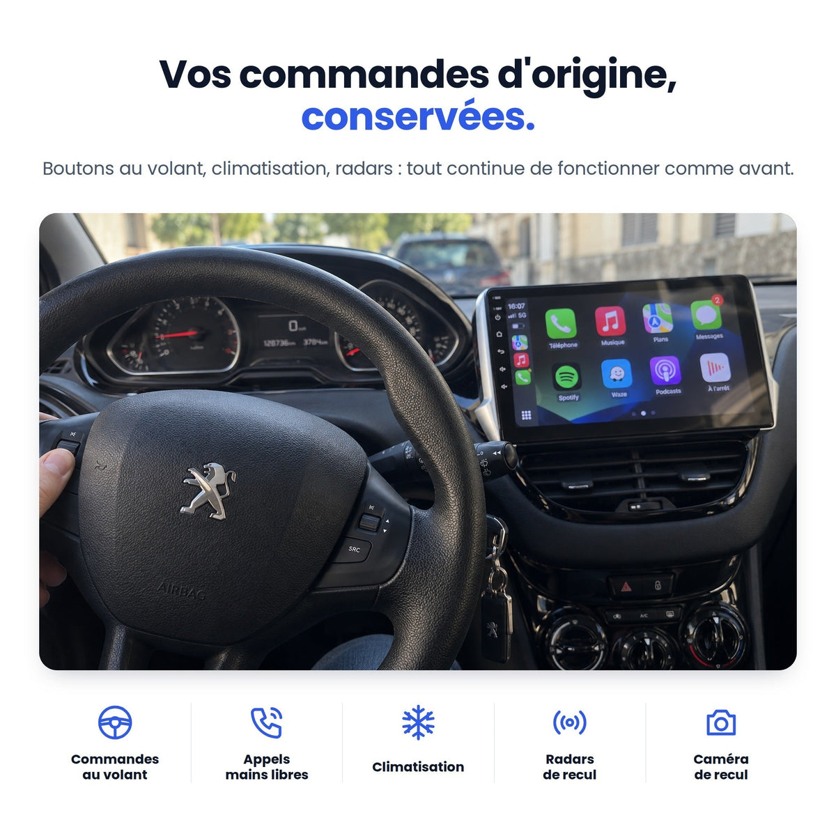 Commandes au volant, climatisation et radars conservés dans la Peugeot 208