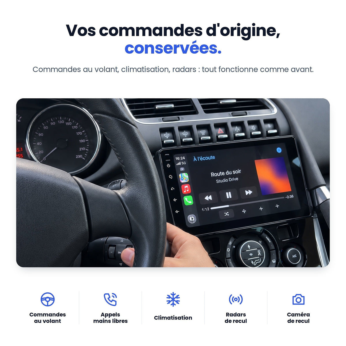 Peugeot 3008 : commandes au volant, climatisation et radars d'origine conservés