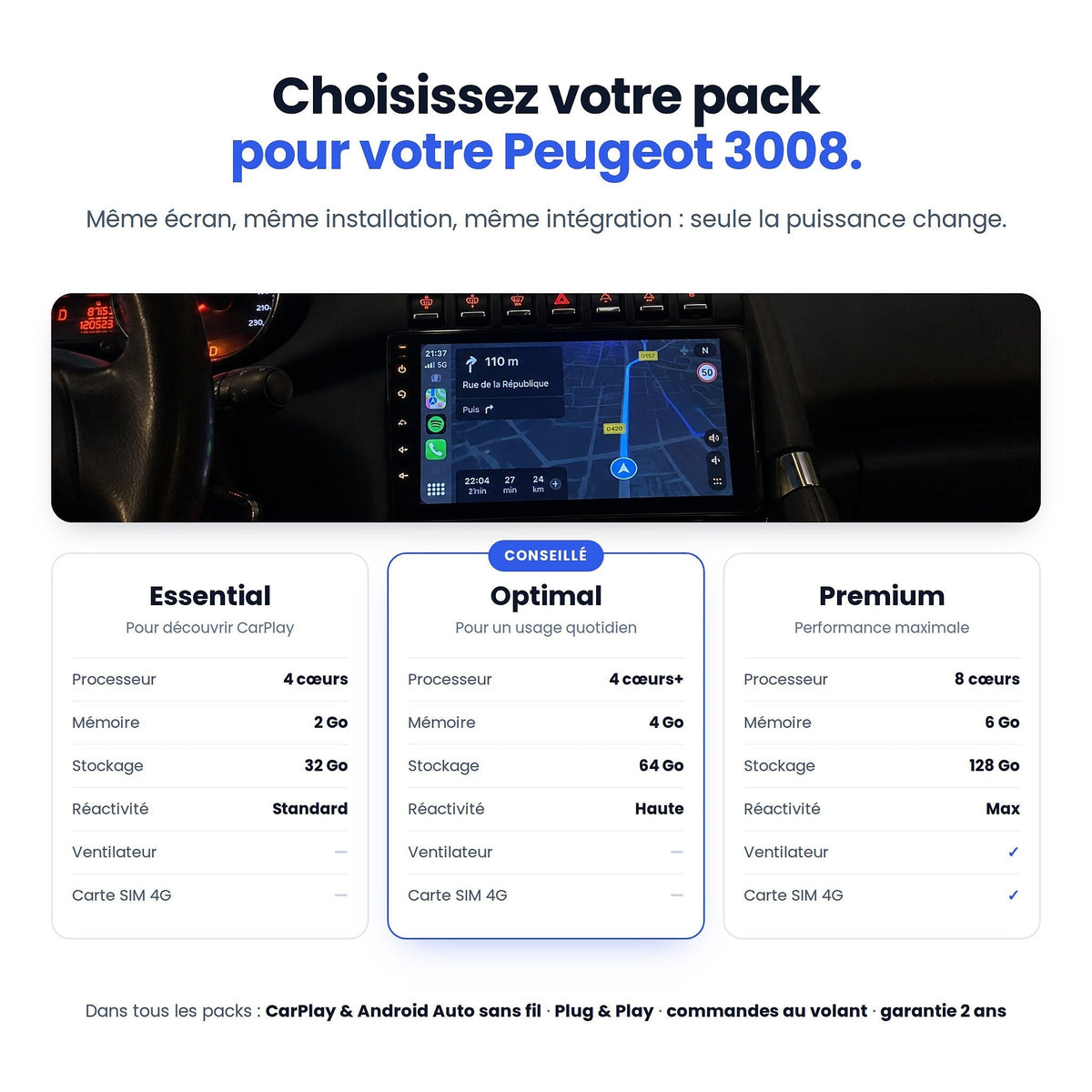 Packs Essential, Optimal et Premium pour Peugeot 3008