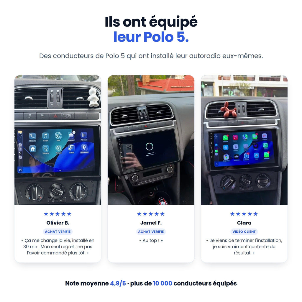 Avis clients vérifiés : autoradio CarPlay installé dans leur Volkswagen Polo 5
