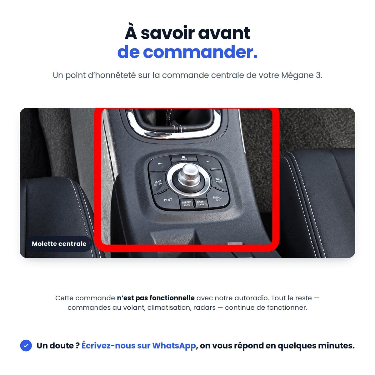 Molette centrale non compatible avec l'autoradio CarPlay Renault Mégane 3