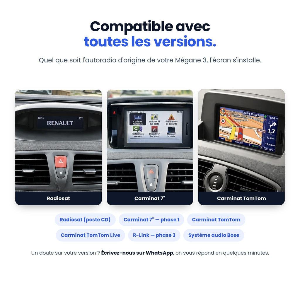 Compatibilité avec les versions Radiosat, Carminat et R-Link de la Renault Mégane 3