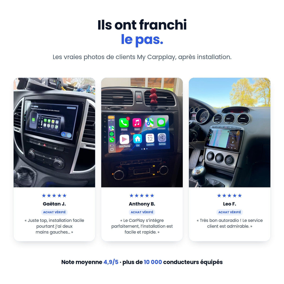 Avis et photos de clients My Carpplay après installation, note moyenne 4,9/5