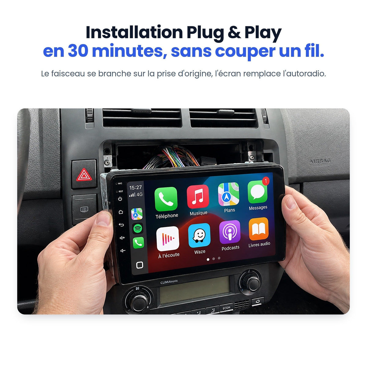 Installation Plug & Play de l'autoradio CarPlay dans une VW Polo 4, sans couper de fil